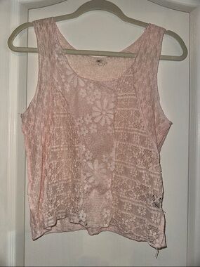 POL Pink Lace Overlay Sleeveless Camisole